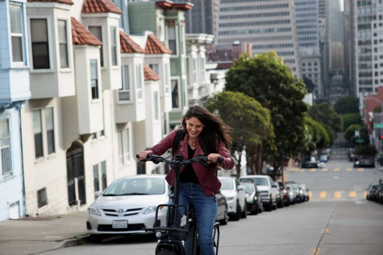 riding e-bike uphill in SF